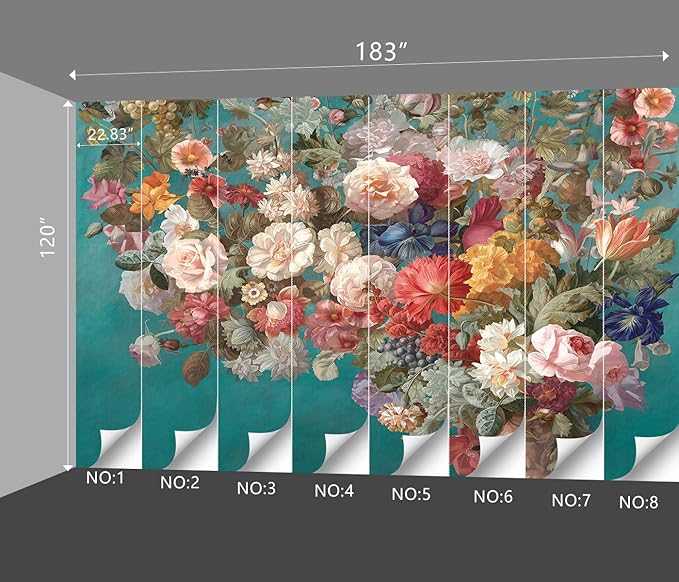 Floral Wallpaper Pink Peony murals Girls Bedroom Botanical Rose Flowers Leaf Aesthetic Room Decor Home Living Room tv Background Large Wall Mural - 183"x120" Not Peel and Stick