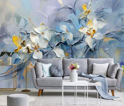 Watercolor Relief Floral Wallpaper Mural Flower Wall Murals for Girls Bedroom Living Room (Not Self-Adhesive)