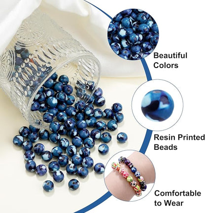 100 PCS 10mm Resin Beads Bulk for Bracelet Making Kit, Blue Round Loose Beads for Jewelry Earring Necklace Rings DIY Art Craft Projects Ornament Gifts