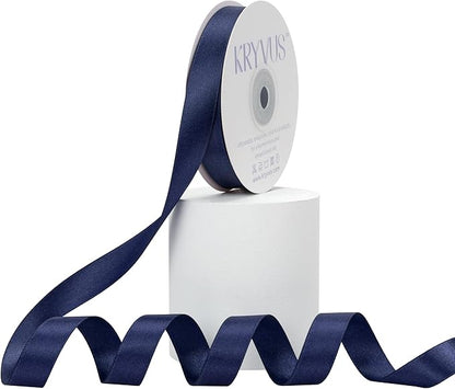 Navy Blue Satin Ribbon, Double Faced 5/8 Inch X 25 Yards Navy Blue Ribbon, Premium Satin Ribbon for Gift Wrapping, Crafts, Hair Bow Making, Sewing, Flower Bouquet, Wedding Party Decor