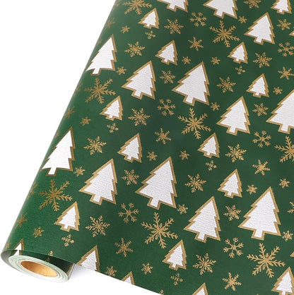 Ribbli Christmas Tree with Gold Snowflake Kraft Wrapping Paper Roll, Holiday Presents Decoration, Mini Roll - 17 Inch x 33 Feet Per roll
