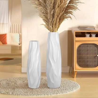 Large Floor Ceramic Tall Vase 28 Inches,White Modern Flower Tall Vases for Office, Home,Farmhouse,Living Room Décor,Simple Origami Design Fall Decorative Porcelain Flower Arrangement Vase Ideal Gift