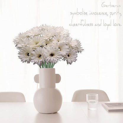 12pcs Artificial Gerbera Daisies,22 Inch Long Stem Silk Daisy Flowers,Realistic Artificial Flower Mums for Home Décor Centerpiece Wreath Supplies Wedding Bouquet,Snow White