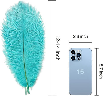 Piokio 20 pcs Mint Green Ostrich Feathers Plumes 12-14 inch(30-35 cm) Bulk for Wedding Party Centerpieces and DIY Clothes Decoration, Gatsby Decorations