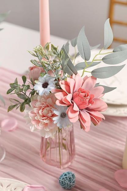 Blue Pink Artificial Flowers Combo Set Fake Flower Leaf Box with Stemst for DIY Wedding Bridal Bouquet, Centerpieces, Home Decor, Floral Arrangement Decor