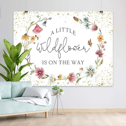 Wildflower Baby Shower Backdrop for Girl Watercolor Wild Floral Butterfly Photography Background Garden Wildflower Baby Shower Cake Table Banner Photoshoot Props (8x6ft)