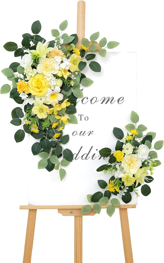 Pack of 2 Faux Flowers,Wedding Arch Flowers,Wisteria Hanging Flowers,Flower Garland Be Suited to Aisle Decorations for Wedding Ceremony(New Yellow)