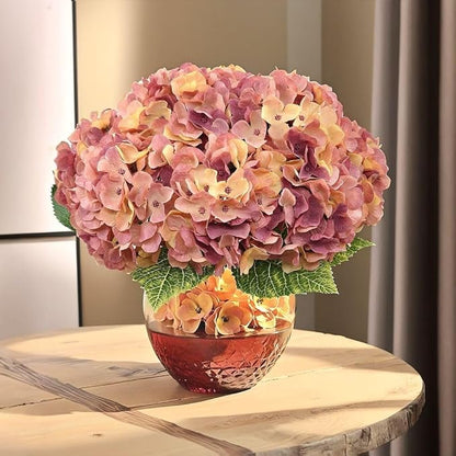 2Bouquets Artificial Fake Flowers Plants Silk Hydrangea Arrangements Wedding Bouquets Decorations Plastic Floral Home Kitchen Garden Party Festival Bar DIY(Champagne-Dusty Pink)