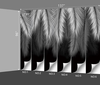 grey tropical botanical leaf wallpaper bedroom palm leave plant murals office modern black and white trendy room decor living room tv background large wall mural - 137"x96" Not Peel and Stick