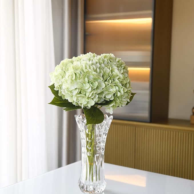 Fake Hydrangea Artificial Flowers with Stems 6 PCS 19.3" Latex Faux Hydrangea Flowers Bulk Real Touch for Vase Indoor Home Decoration Wedding Centerpieces Arrangements (Light Green)
