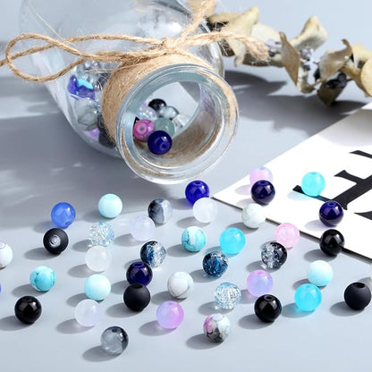 DUQGUHO 8mm Black Blue and White Beads for Bracelets Summer Beach Glass Beads for Jewelry Making 24 Grids Round Beads Bulk 520PCS