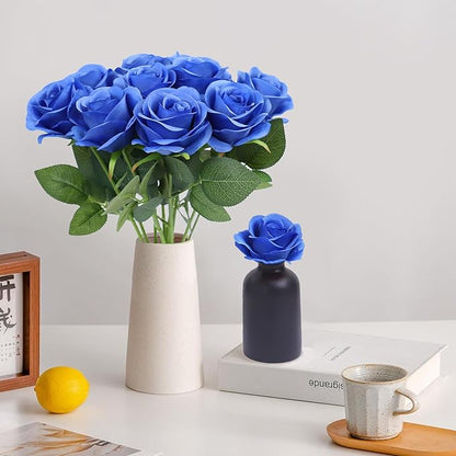 Artificial Rose Flower Artificial Flowers Flower with Long Stem Silk Roses Bouquet for Wedding Bridal Shower Party Home Decoration (Royal Blue, 12 Pcs)
