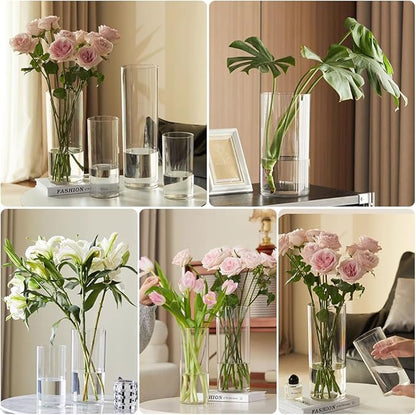 Olrla 2 Sets Tall Transparent Acrylic Flower Vase Height 15.75'', Shatter-Proof Clear Cylinder Vase for Tall Branches Flowers