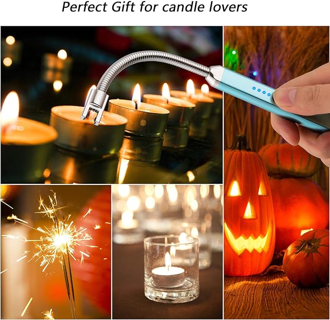 MEIRUBY Electric Candle Lighter, Birthday Christmas Stocking Stuffers Gifts for Women Mom Men Wife Sister, USB Arc Rechargeable Windproof Long Lighter for Candle BBQ Housewarming Gift Idals