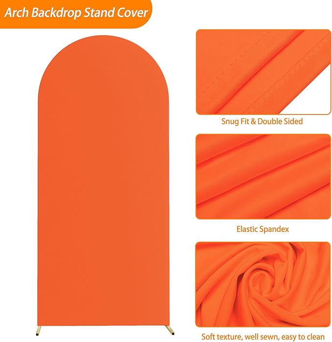 Wokceer 6FT Wedding Arch Backdrop Cover Spandex Fitted Wedding Stand Covers Round Top Chiara Arch Backdrop Cover for Birthday Party Ceremony Banquet Decoration OrangeRed