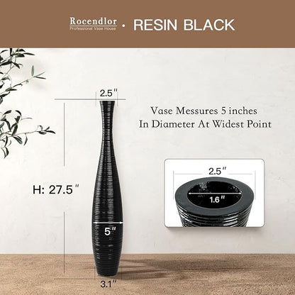 Tall Floor Vase, Large Vases for Rustic Home Decor Modern Farmhouse, Sturdy, Luxury, Textured, Vessel for Decorative Branches Dried Flowers, 27.5 inches Floor Vase for Decor, Black