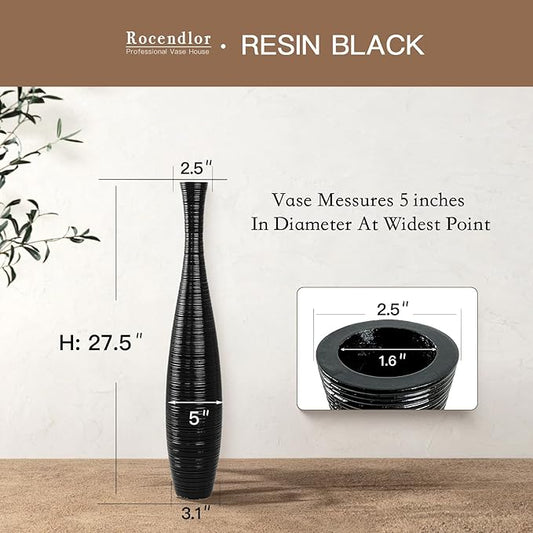 Tall Floor Vase, Large Vases for Rustic Home Decor Modern Farmhouse, Sturdy, Luxury, Textured, Vessel for Decorative Branches Dried Flowers, 27.5 inches Floor Vase for Decor, Black