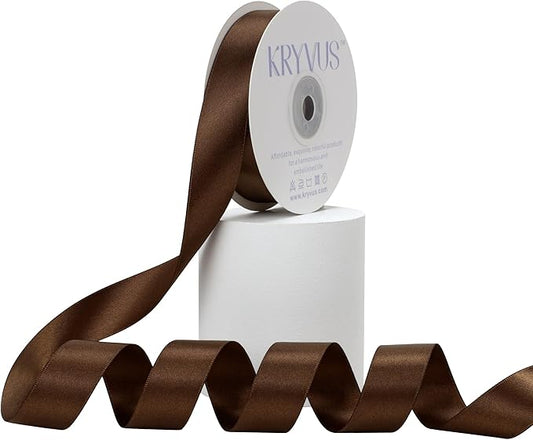 Double Faced Brown Satin Ribbon, 7/8 Inch X 25 Yards Polyester Ribbon for Gift Package Wrapping, Crafts, Bow Making, Sewing, Flower Bouquet, Wedding Party Decor