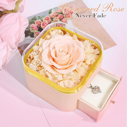 Beferr Preserved Rose with Necklace for Mom Birthday Gifts Eternal Roses Fresh Flowers for Delivery Prime Christmas Day Gifts for Her Mother Grandma Wife Sister Daughter Girl Friends