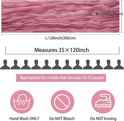 12 Pack 10Ft Cheesecloth Table Runner 35x120 Inch Boho Gauze Table Runner Rustic Cheese Cloth Long Romantic Table Runners for Wedding Bridal Shower Birthday Party Table Decor (Dusty Rose)