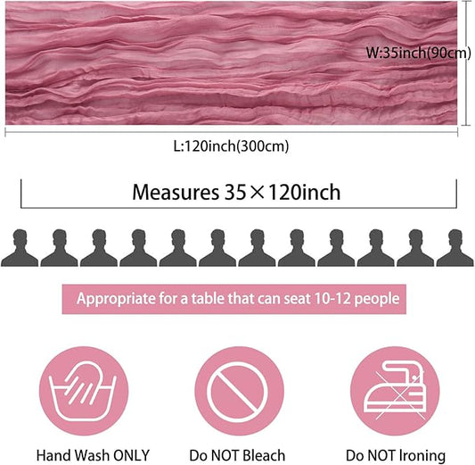 12 Pack 10Ft Cheesecloth Table Runner 35x120 Inch Boho Gauze Table Runner Rustic Cheese Cloth Long Romantic Table Runners for Wedding Bridal Shower Birthday Party Table Decor (Dusty Rose)