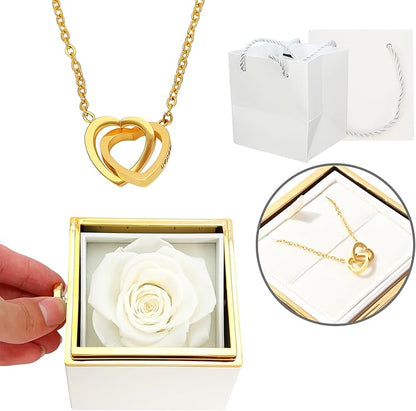 ‌TINGKU Eternal Real Rose Gift Box for Women, Preserved Rose with Customized Name Engraved Heart Necklace, Personalized Romantic Gift for Wife, Girlfriend, Mom, Mother's Day Love Keepsake