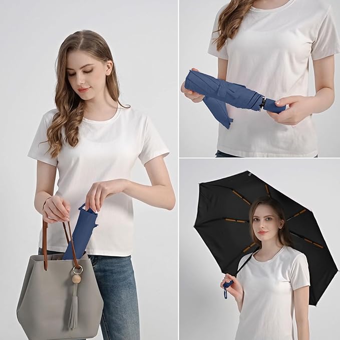 BAODINI Small UV Protection Travel Umbrella Compact for Rain and Sun UPF 50+ Windproof Portable 42 inch Umbrella for Women and Men
