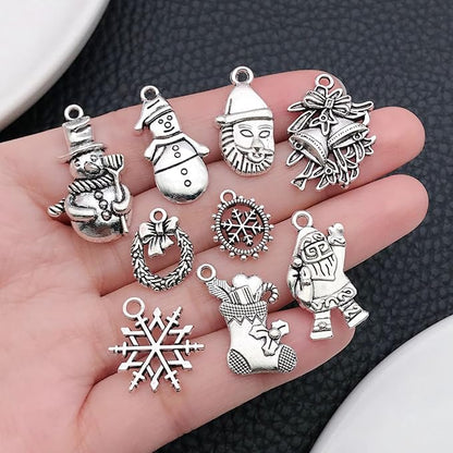 WOCRAFT 60pcs Antique Silver Christmas Bracelet Charms for Jewelry Making Sets DIY Necklace Bracelet Keychain Crafting Charms Kit Craft Supplies (SN825)