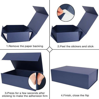 Aimyoo Navy Blue Collapsible Gift Box with Magnetic Closure Lids 13.8x9x4.3 in, Large Bridesmaid Groomsman Proposal Boxes, Rectangle Present Box for Graduation Birthday Storage 1 Pack