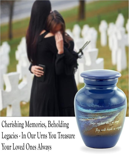 Footprints Keepsake Urn - Footprints Mini Cremation Urns for Ashes - Handcrafted Miniature Beach Sharing Urn - Mini Memorial Blue Urns with Premium Box & Velvet Bag (Keepsake)