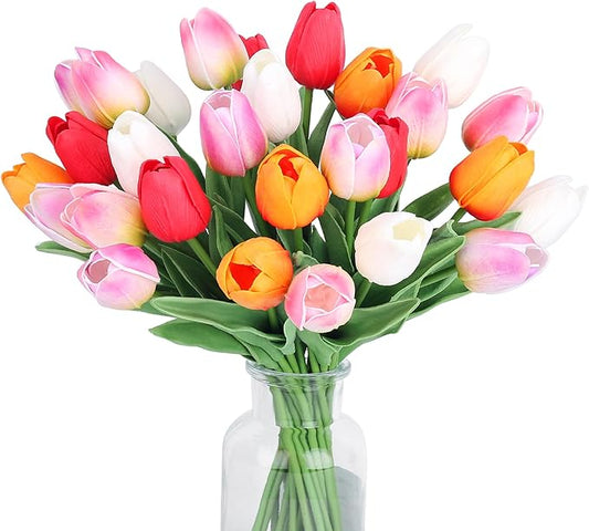 20pcs 14" Tulips Artificial Flowers for Real Touch Fake Tulips Slik Faux Flowers for Summer Wedding Bouquet Spring Mother's Day Home Decor (6 Color)