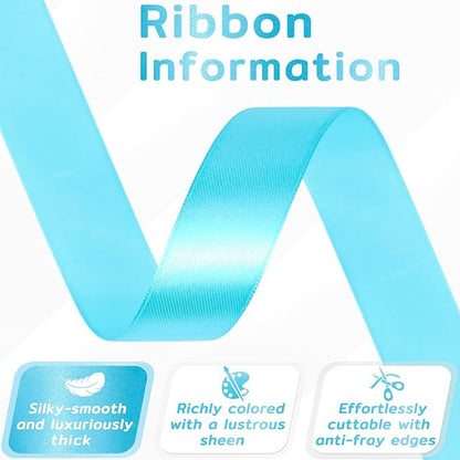 60 Yards Turquoise Blue Satin Ribbon 7/8 Inch, Solid Polyester Fabric Ribbon for Gift Wrapping, Crafts, Flower Bouquet, Wedding, Baby Shower, Easter, Christmas, Halloween