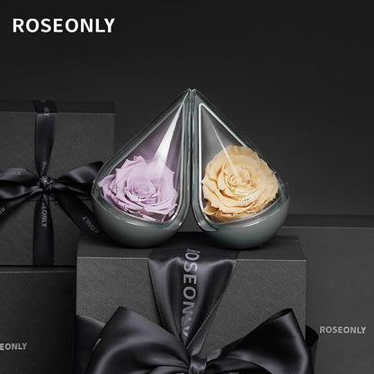 Preserved Rose with Water-Drop Shape, Eternal Flowers Gifts for Women Girlfriend Wife Mothers Real Roses Presents for Her Valentine's Day Christmas Birthday Mother's Day Anniversary (Blue)