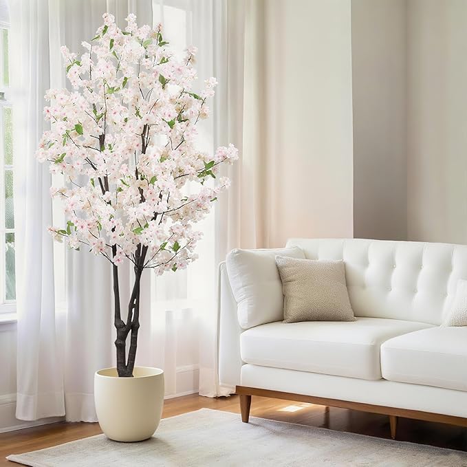 Faux Cherry Blossom Tree Fake Flower Tree, Artificial Cherry Blossom Tree Indoor for Home Office Decor 6 FT