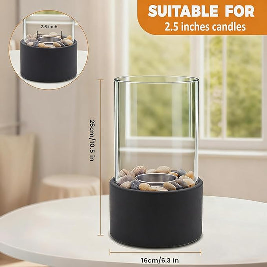EastFlame Tabletop Hurricane Candleholder with Decorative Stones - Suitable for Dia 2.5" and Below Pillar Candles and Scented Candles, Gift for Dinner Table Centerpiece & Housewareming Gift
