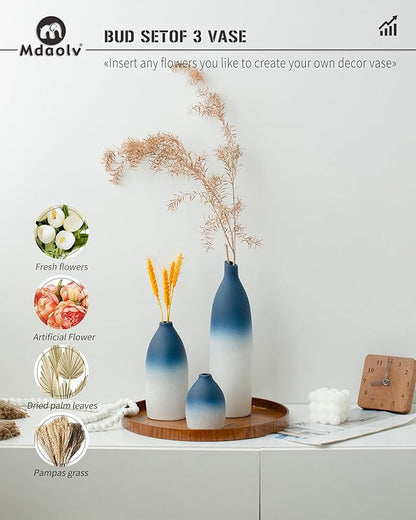 Blue and White Vase Set Navy Blue Decor Coastal Decor Vases for Kitchen Island Living Room Office Table Fireplace Mantle Decorations & Bathroom Shelf Decor Centerpiece Table Decorations Ceramic