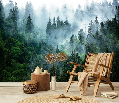 Misty Forest Wallpaper Peel and Stick Foggy Forest Self Adhesive Mural for Living Room Bedroom 82"x57"