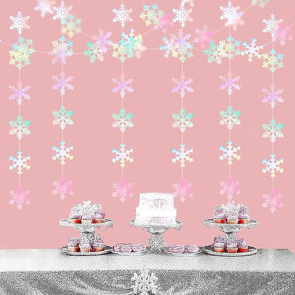 Iridescent-Holographic Snowflake-Snow Christmas Party-Decorations Garland - 6pcs Winter Girl Frozen Birthday New Year Hanging Decoration Streamers Banner, Wonderland Party Supplies Decor Panduola