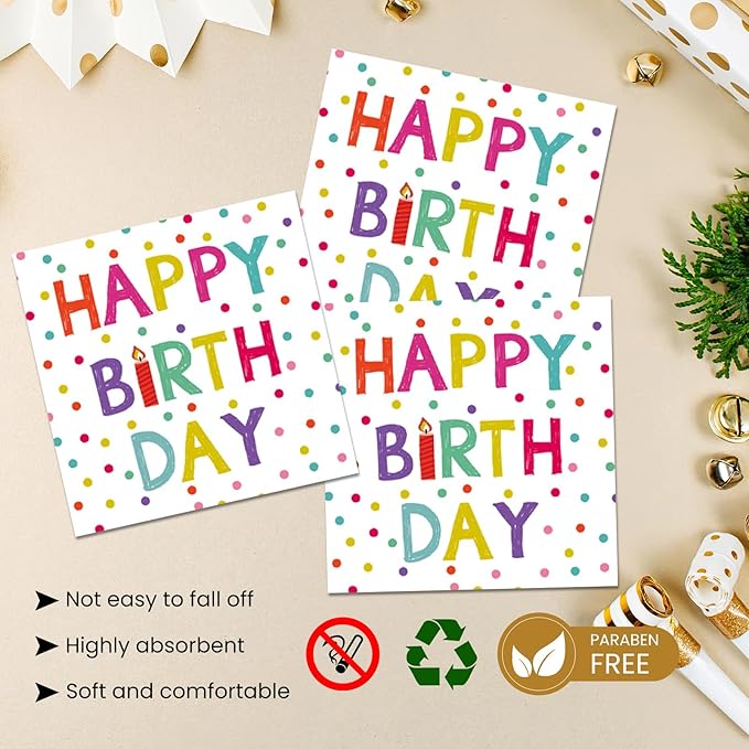 40 Pcs Birthday Plates & Napkins Party Supplies, Disposable Happy Birthday Dots Design Tableware Set for 20 Guests