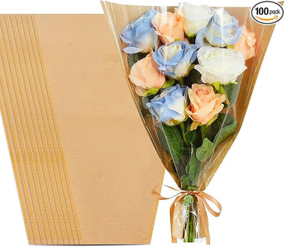 BEISHIDA 100 Pcs Flower Wrapping Bags, Bouquet Sleeves Kraft Paper 15.7 x 13.7 in Clear Flower Sleeves for Bouquets Florist Supplies, Mother's Day, Valentine's Day, Graduation