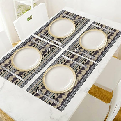 Rustic Deer Placemats Set of 6,Wild Bear Deer Paw Print Decor Kitchen Mats for Pattern Rustic Farmhouse Style Place Mats for Dining Table 12x18 Inch 6 PCS