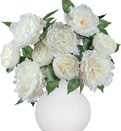 Premium White Peonies Artificial Flowers, Bulk Fake Silk Peony Flowers with Stems, Faux Florals for DIY Wedding Bridal Bouquets, Floral Arrangements, Table Centerpieces, Home Decorations