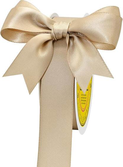 Double Face Tan Satin Ribbon 7/8 inch X 25 Yards Polyester Tan Ribbon for Gift Wrapping Very Suitable for Weddings Party Hair Bow Invitation Decorations and More