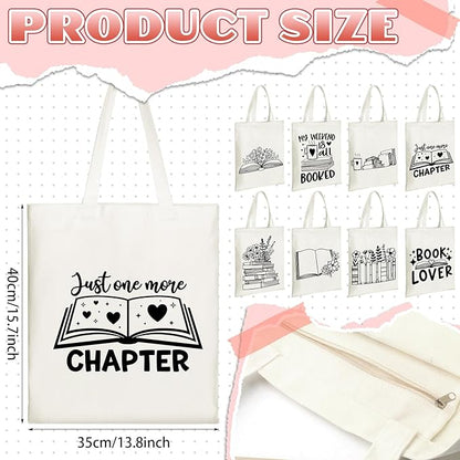 Sweetude 8 Pcs Christmas Book Lovers Club Gifts Bulk Canvas Tote Bags Bookish Librarian Reader Gift for Women Teacher Present(Basic Style)