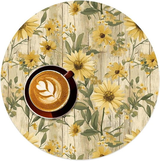 Flower Round Placemat Set of 4 Elegant Linen Table Mats for Dining, Heat Resistant, Stain Resistant Perfect for Dinner Parties, Restaurants, and Everyday Use