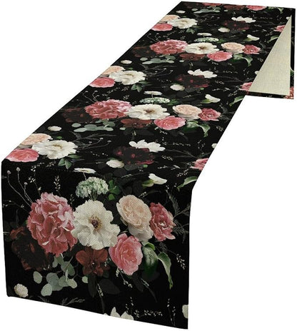 Floral Table Runner,Vintage Gothic Flowers Plant Prints Table Runner for Home Kitchen Table Decor Dining Coffee Room Party Decor 13x70 Inch