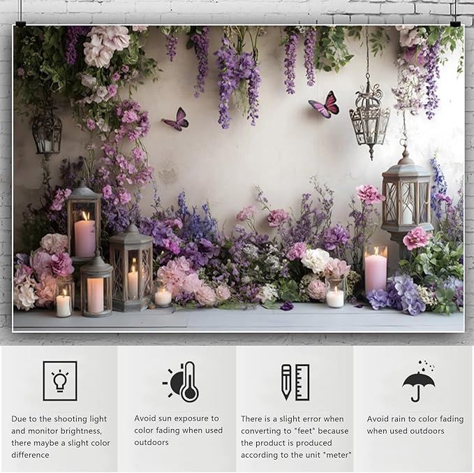 YongFoto Elegant Flower Wall Backdrop 7x5ft Floral Butterfly Candle Photography Background Baby Bridal Shower Wedding Girl Birthday Party Banner Room Decor Portrait Photoshoot Wallpaper Photo Booth