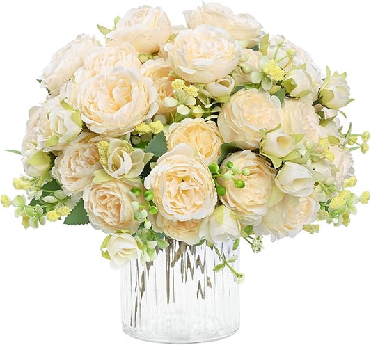 MARTINE MALL 8 Packs Peonies Artificial Flowers, Champagne Artificial Peonies, Silk Peonies Flowers Fake Peonies Artificial Flowers Peonies Bouquet for Centerpiece Table Wedding Party Home Decor