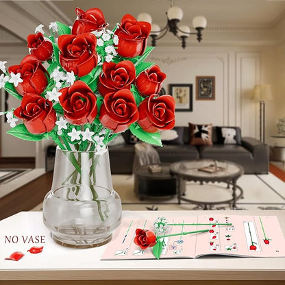 Flowers Bouquet Building Sets for Adults, for Her and Him Mother's Day Valentines Birthdays Gift, Botanical Collection DIY Rose Toy Kit, Home Office Decor