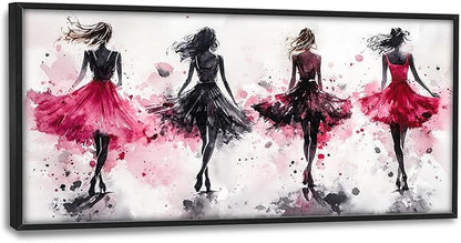 Fashion Woman Large Wall Art Watercolor Girl Pictures Wall Decor Pink Canvas Female Print Painting Modern Artwork Home Decoration for Living Room Bathroom Bedroom Office Framed 60"x30"